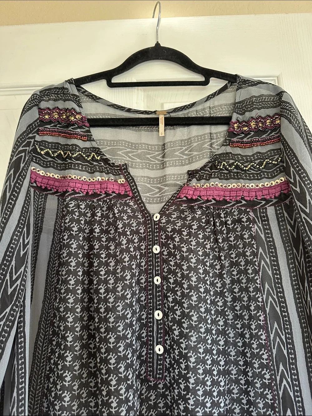 Free People Black Sheer Boho Shirt